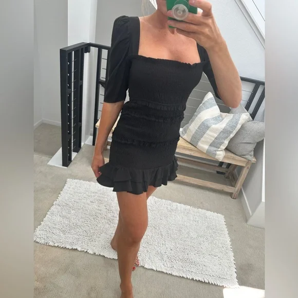 Favlux Black Puff Sleeve Square Neck Mini Dress Festival Outfit | Size L - Picture 4 of 13